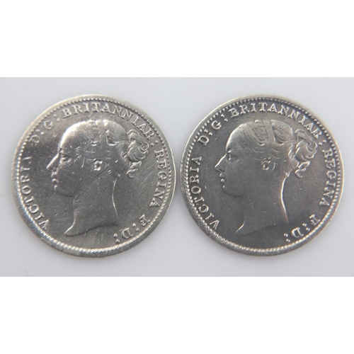 2087 - 1883 and 1885 - silver bun head threepences of queen Victoria - gF. UK P&P Group 0 (£6+VAT for the f... 