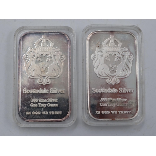 2089 - Two Scottsdale silver 1ozt ingots, each encapsulated. UK P&P Group 0 (£6+VAT for the first lot and £... 