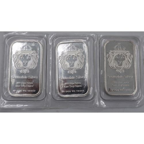 2090 - Three Scottsdale silver 1ozt ingots, factory sealed. UK P&P Group 0 (£6+VAT for the first lot and £1... 