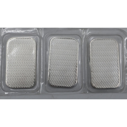 2090 - Three Scottsdale silver 1ozt ingots, factory sealed. UK P&P Group 0 (£6+VAT for the first lot and £1... 