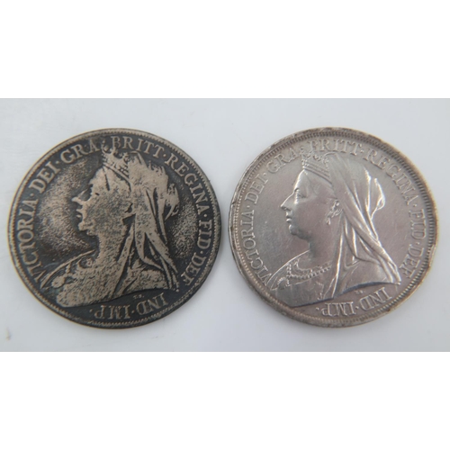 2095 - Two silver crowns of Queen Victoria, 1893 and 1900. UK P&P Group 0 (£6+VAT for the first lot and £1+... 