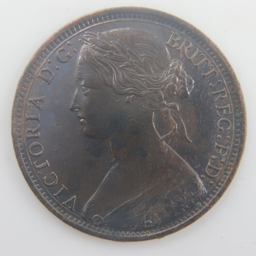 2100 - 1866 bronze bun head penny of queen Victoria - EF. UK P&P Group 0 (£6+VAT for the first lot and £1+V... 