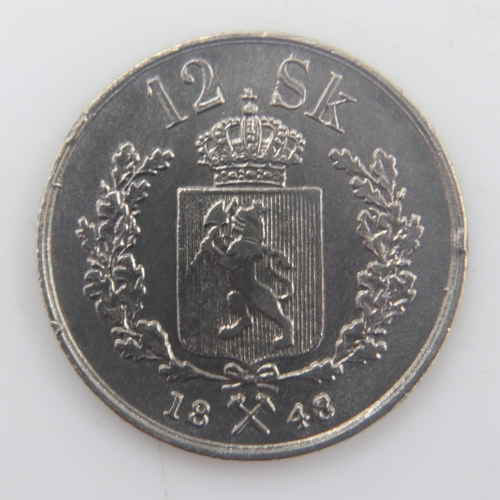 2108 - 1848 - silver 12 Skillings of Norway - nEF. UK P&P Group 0 (£6+VAT for the first lot and £1+VAT for ... 