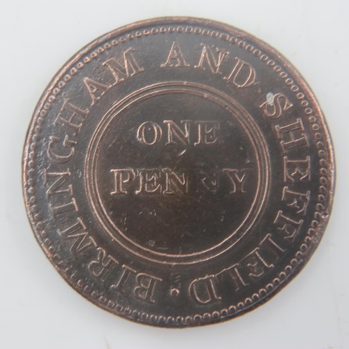 2128 - 1812 - Birmingham/Sheffield penny token - VF. UK P&P Group 0 (£6+VAT for the first lot and £1+VAT fo... 