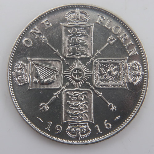 2133 - 1916 - silver florin of George V - nEF. UK P&P Group 0 (£6+VAT for the first lot and £1+VAT for subs... 