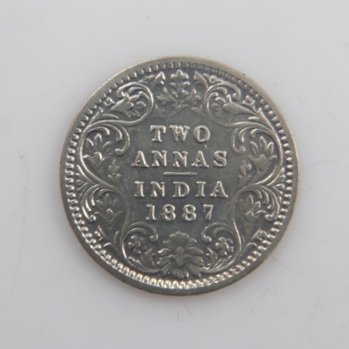 2138 - 1887 - India silver 2 Annas of queen Victoria. UK P&P Group 0 (£6+VAT for the first lot and £1+VAT f... 