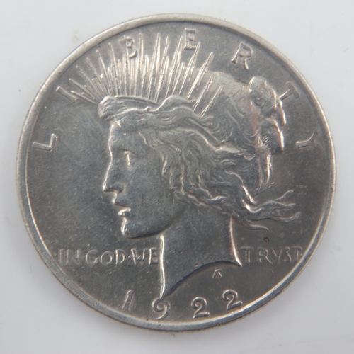 2144 - 1922 American silver peace dollar, nUNC. UK P&P Group 0 (£6+VAT for the first lot and £1+VAT for sub... 