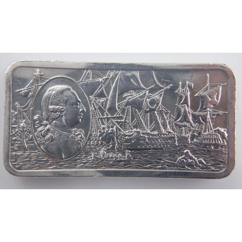 2148 - Hallmarked silver ingot, George III Battle of Trafalgar Commemorative, 66g. Fully hallmarked 925 ste... 