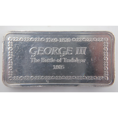 2148 - Hallmarked silver ingot, George III Battle of Trafalgar Commemorative, 66g. Fully hallmarked 925 ste... 