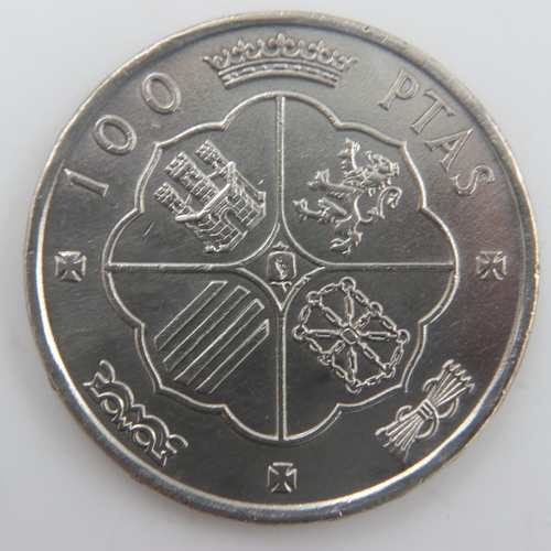 2155 - 1966 - silver Spanish 100 pesetas - EF. UK P&P Group 0 (£6+VAT for the first lot and £1+VAT for subs... 