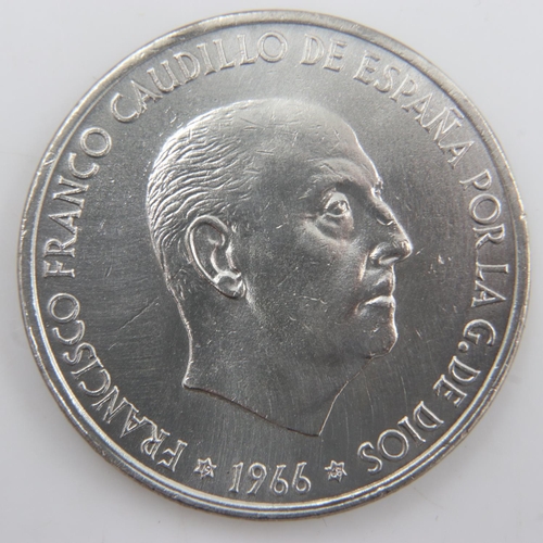 2155 - 1966 - silver Spanish 100 pesetas - EF. UK P&P Group 0 (£6+VAT for the first lot and £1+VAT for subs... 