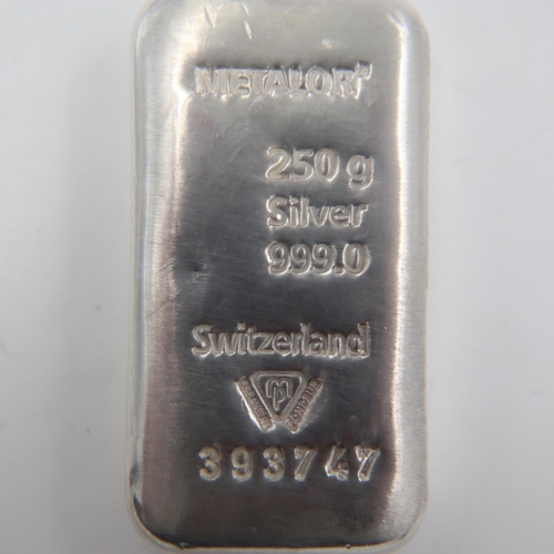 2156 - 999 silver bullion ingot, numbered 393747, 250g, with CoA. UK P&P Group 0 (£6+VAT for the first lot ... 