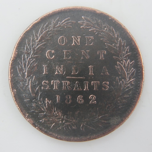 2173 - 1862 - India straits cent of queen Victoria - gF - toned. UK P&P Group 0 (£6+VAT for the first lot a... 