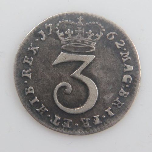 2195 - 1762 - silver threepence of George III - VF, toned. UK P&P Group 0 (£6+VAT for the first lot and £1+... 