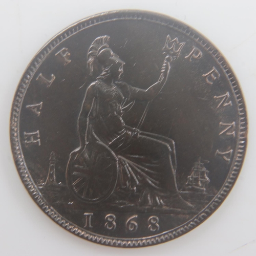 2203 - 1868 - halfpenny of queen Victoria - EF. UK P&P Group 0 (£6+VAT for the first lot and £1+VAT for sub... 