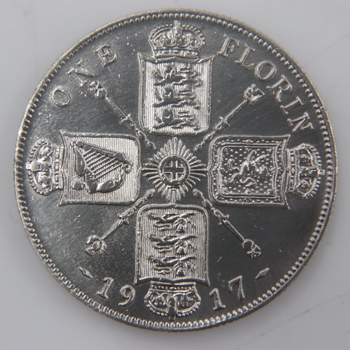 2209 - 1917 - silver florin of George V - VF. UK P&P Group 0 (£6+VAT for the first lot and £1+VAT for subse... 