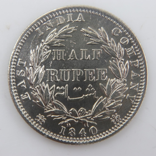 2219 - 1840 - East India Company silver half rupee of queen Victoria - aEF. UK P&P Group 0 (£6+VAT for the ... 