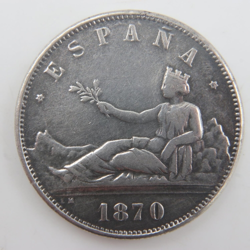 2224 - 1870 900 silver Spanish provision government five Pesetas coin. UK P&P Group 0 (£6+VAT for the first... 