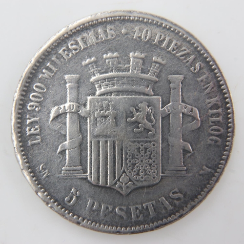 2224 - 1870 900 silver Spanish provision government five Pesetas coin. UK P&P Group 0 (£6+VAT for the first... 