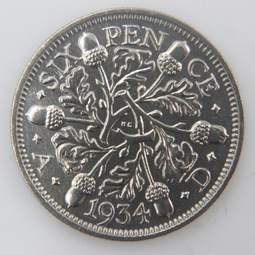 2231 - 1934 - silver sixpence of George V - nEF. UK P&P Group 0 (£6+VAT for the first lot and £1+VAT for su... 