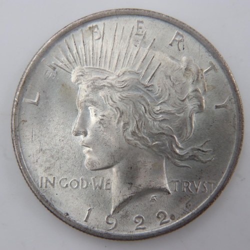 2240 - 1922 American silver peace dollar, nUNC. UK P&P Group 0 (£6+VAT for the first lot and £1+VAT for sub... 