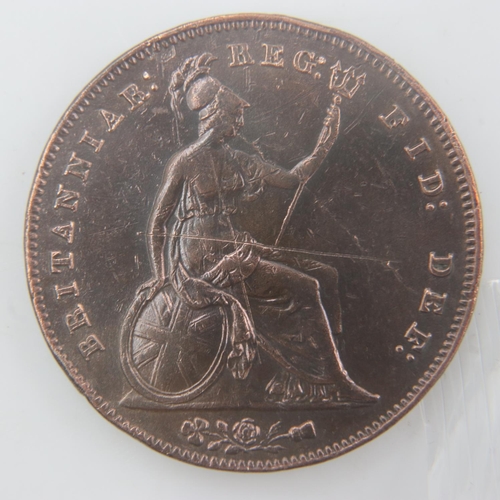 2242 - 1854 - copper penny of queen Victoria - gVF scratches. UK P&P Group 0 (£6+VAT for the first lot and ... 