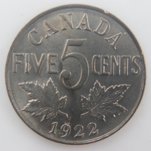 2247 - 1922 - Canadian silver 5 cents of George V - EF. UK P&P Group 0 (£6+VAT for the first lot and £1+VAT... 