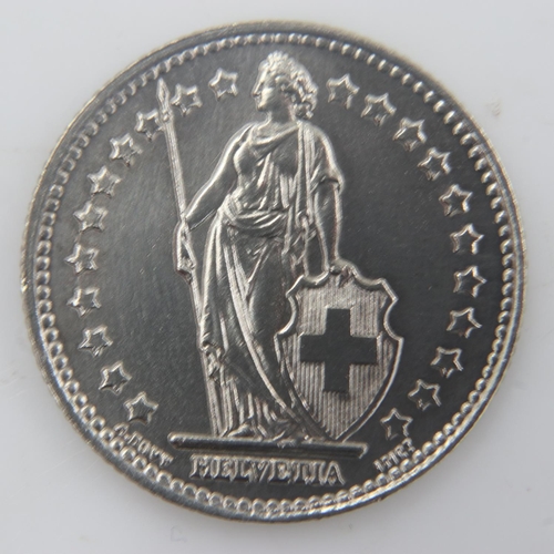 2249 - 1952 - silver Swiss Franc - EF. UK P&P Group 0 (£6+VAT for the first lot and £1+VAT for subsequent l... 