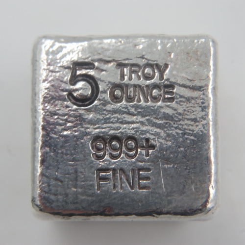 2264 - Yeagers poured silver 5ozt cube. UK P&P Group 0 (£6+VAT for the first lot and £1+VAT for subsequent ... 