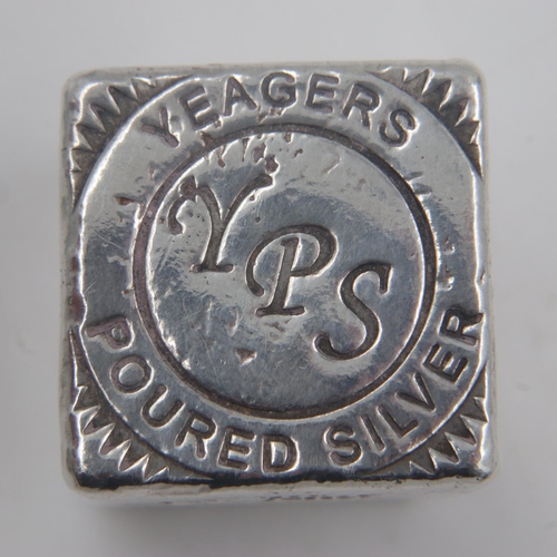 2264 - Yeagers poured silver 5ozt cube. UK P&P Group 0 (£6+VAT for the first lot and £1+VAT for subsequent ... 