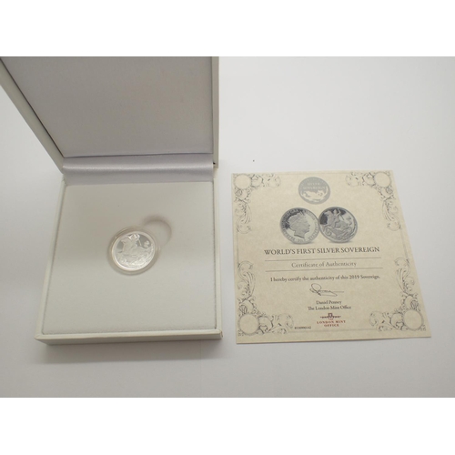 2269 - 2019 Worlds First Silver Sovereign. UK P&P Group 1 (£16+VAT for the first lot and £2+VAT for subsequ... 