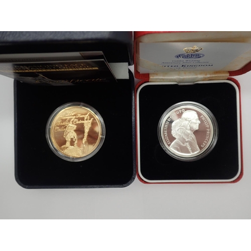 2273 - Silver gilt Commemorative from The London Mint Office, boxed with CoA, and a silver proof £5 Commemo... 