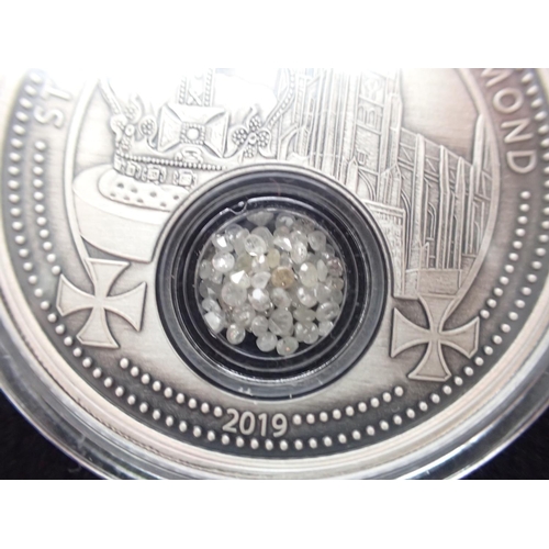 2294 - Cameroon silver 1oz coin with 1ct diamond inset. UK P&P Group 1 (£16+VAT for the first lot and £2+VA... 