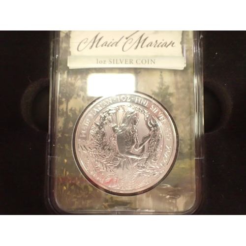 2296 - 1oz silver proof Maid Marion coin. UK P&P Group 1 (£16+VAT for the first lot and £2+VAT for subseque... 