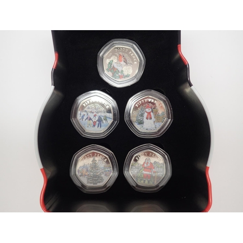 2300 - Limited edition Christmas coloured 50p coin set. UK P&P Group 1 (£16+VAT for the first lot and £2+VA... 