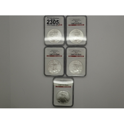 2305 - Five NGC slabbed 2006 American silver Liberty dollars. UK P&P Group 1 (£16+VAT for the first lot and... 