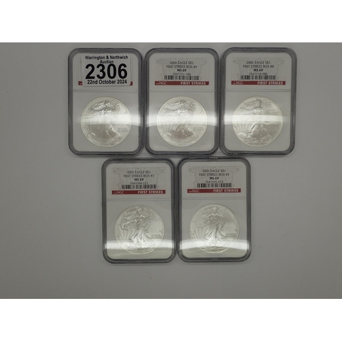 2306 - Five NGC slabbed 2006 American silver Liberty dollars. UK P&P Group 1 (£16+VAT for the first lot and... 