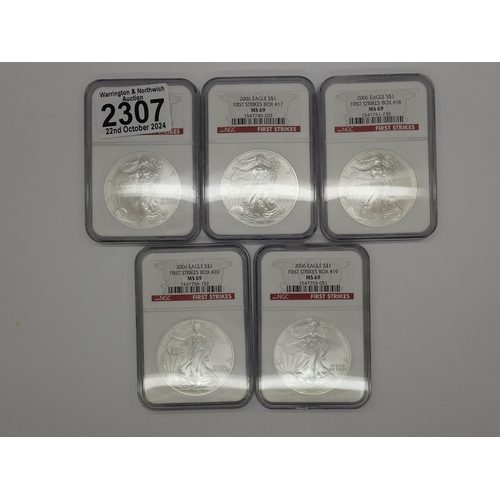 2307 - Five NGC slabbed 2006 American silver Liberty dollars. UK P&P Group 1 (£16+VAT for the first lot and... 