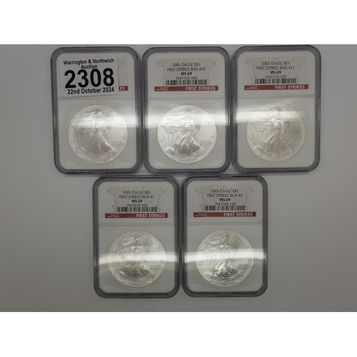 2308 - Five NGC slabbed 2006 American silver Liberty dollars. UK P&P Group 1 (£16+VAT for the first lot and... 