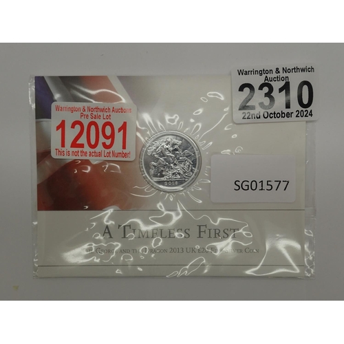 2310 - 2013 - silver £20 coin, A Timeless First, sealed - UNC. UK P&P Group 1 (£16+VAT for the first lot an... 