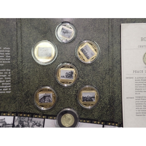 2317 - London Mint Road to Victory WWII coin set, including a 9ct gold double crown, 8.0g. UK P&P Group 1 (... 