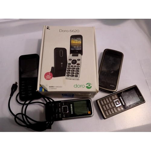 1144 - Five mobile phones to include a boxed Doro 6620. UK P&P Group 1 (£16+VAT for the first lot and £2+VA... 