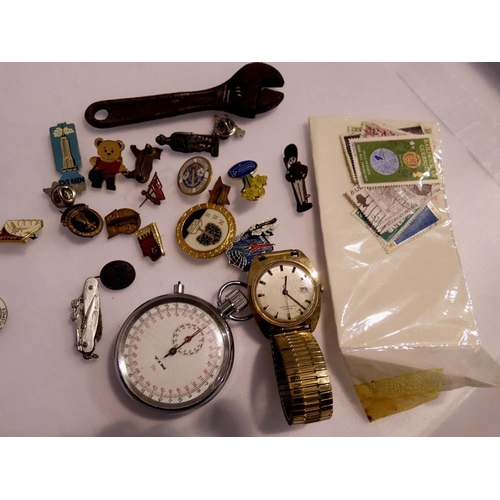 1148 - Collectables including pin badges, Timex gents wristwatch and others. UK P&P Group 1 (£16+VAT for th... 