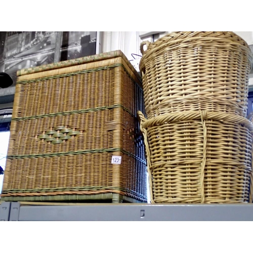 1231 - Five wicker hampers. Not available for in-house P&P