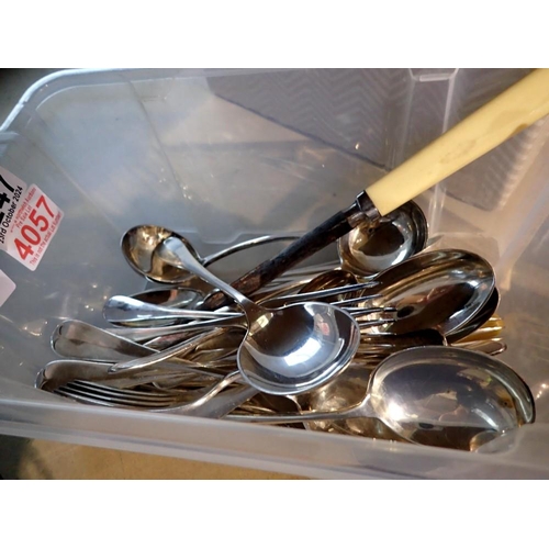 1247 - Silver plated loose cutlery, with faux bone handled carving forks and sharpener. Not available for i... 