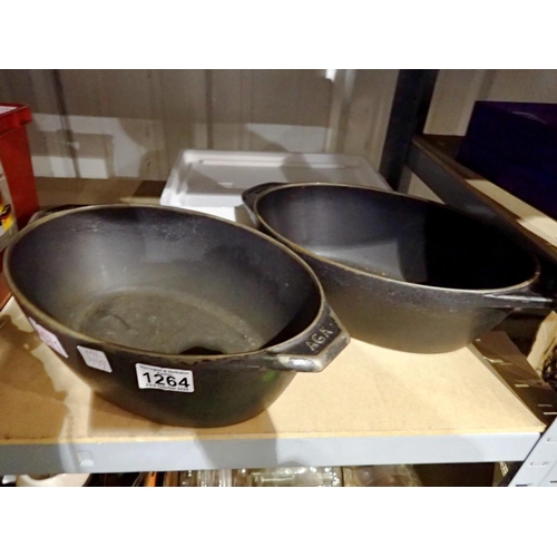 1264 - Two AGA large cast iron pots. Not available for in-house P&P