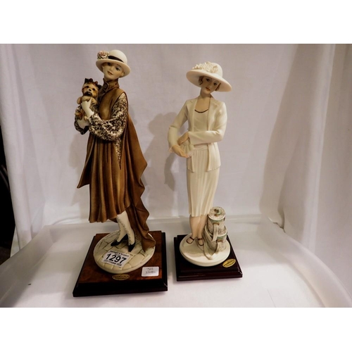 1297 - Two resin Florence Guiseppe Armani figures on wooden bases, largest H: 34 cm. Not available for in-h... 