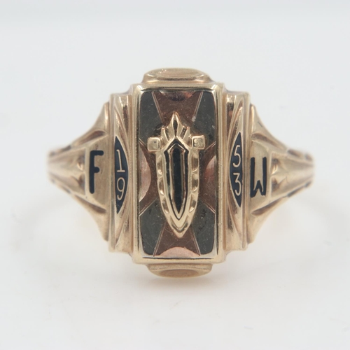 12 - American 10ct gold fraternal or college ring, enamelled and dated 1953, size O, 3.9g. UK P&P Group 0... 