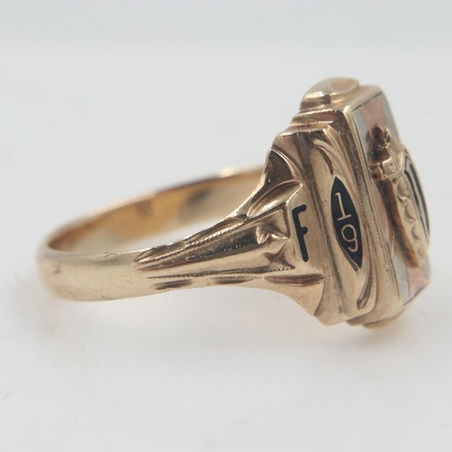 12 - American 10ct gold fraternal or college ring, enamelled and dated 1953, size O, 3.9g. UK P&P Group 0... 