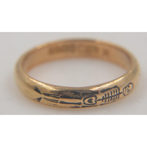 21 - Charles Green and Sons 22ct gold and black skeleton enamel band, size N/O, 4.6g. UK P&P Group 0 (£6+... 